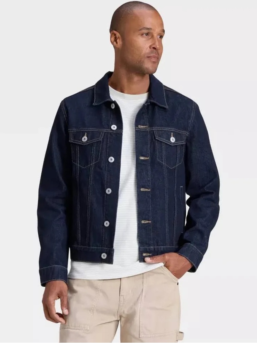 Goodfellow & Co Monticello wash Dark Blue Denim Trucker Jacket Men’s XXL EUC *E*